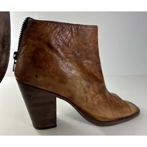 Bed Stu Peep Toe Zip Bootie Block Heel Distressed Brown Leather Boots Size 7 - Picture 12 of 16